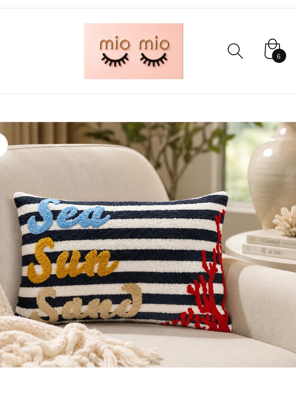 Striped Sea-Life Accent Pillow with Embroidered Text